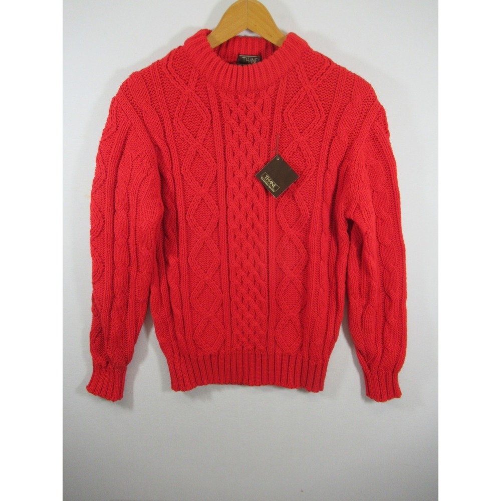 NEW Vintage 70s Thane Chunky Knit Sweater Men Medium Red Pullover Acrylic